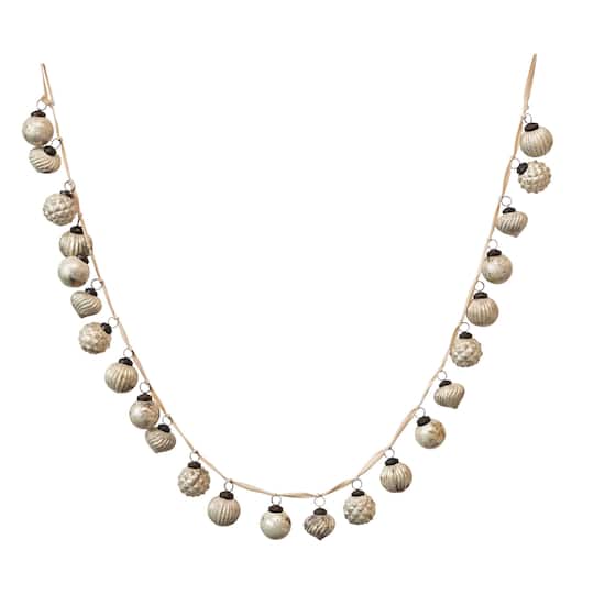 Hello Honey® 6ft. Cream Embossed Mercury Glass Ball Ornament Garland